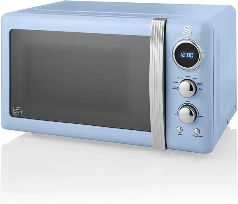 Swan Retro Microwave 20L 800W Blue, 6 Power Levels, Defrost Setting
