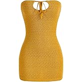 SHENHE Women's Strapless Tie Front Cut Out Backless Tube Dress Bodycon Mini Dress