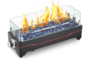 GRISUN Tabletop Fire Pit,20 Inch Propane Fire Pit Table,40000 BTU Table Top Firepit with Glass Wind Guard,Stainless Steel Burner,Fire Glass,Portable Propane fire Pit for Patio, Camping, Backyard & RV