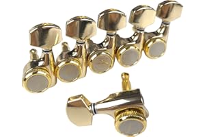 Kaynes Guitar Locking Tuners – 18:1 Gold Lock String Tuning Keys Pegs Machine Heads Tuners for Strat Tele ST TL LP SG most Electric or Acoustic Guitars (6 Inline for Left, Gold)