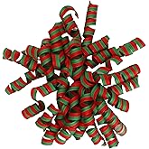 Meseey 6 Pcs Red and Green Christmas Curly Ribbon Bows 6 Inch Gift Bow Self Adhesive Gift Wrapping Bow for Presents, Wine Bottle, Treat Bags, Birthday, Wedding Party Favors (rea and Green)