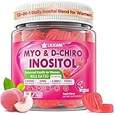 Inositol Gummies for Women + Chasteberry, Myo-Inositol & D-Chiro Inositol 2000mg + 50mg Ideal 40:1 Ratio with Methylated B12 & Folate, Choline, Magnesium,Vitamin D3 for Overall Health,Sugar Free,60Cts
