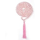 108 Mala Beads 8mm Natural Rose Quartz Long Polished-Finish Genuine Semi-Precious Stone Long Crystal Stone Mala Prayer Bead Necklace Or Bracelet for Yoga Meditation Energy Balancing