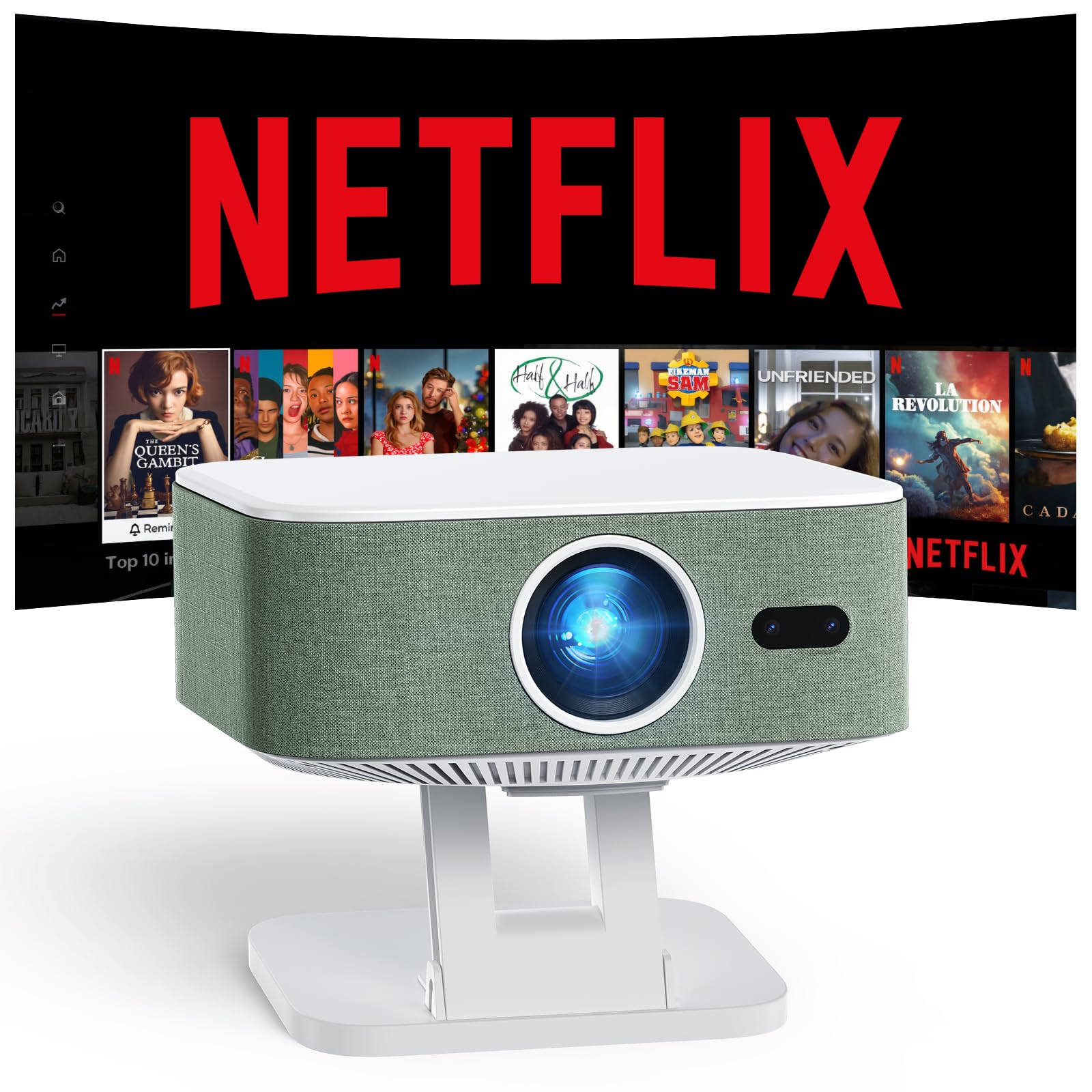 Photo 1 of [1500 ANSI/Projector Compatible with Netflix] Smart Outdoor Projector: NICPOW 4K Projector with Wifi and Bluetooth, Auto Focus & Keystone, Portable Proyector for Home & Outdoor Use, Green