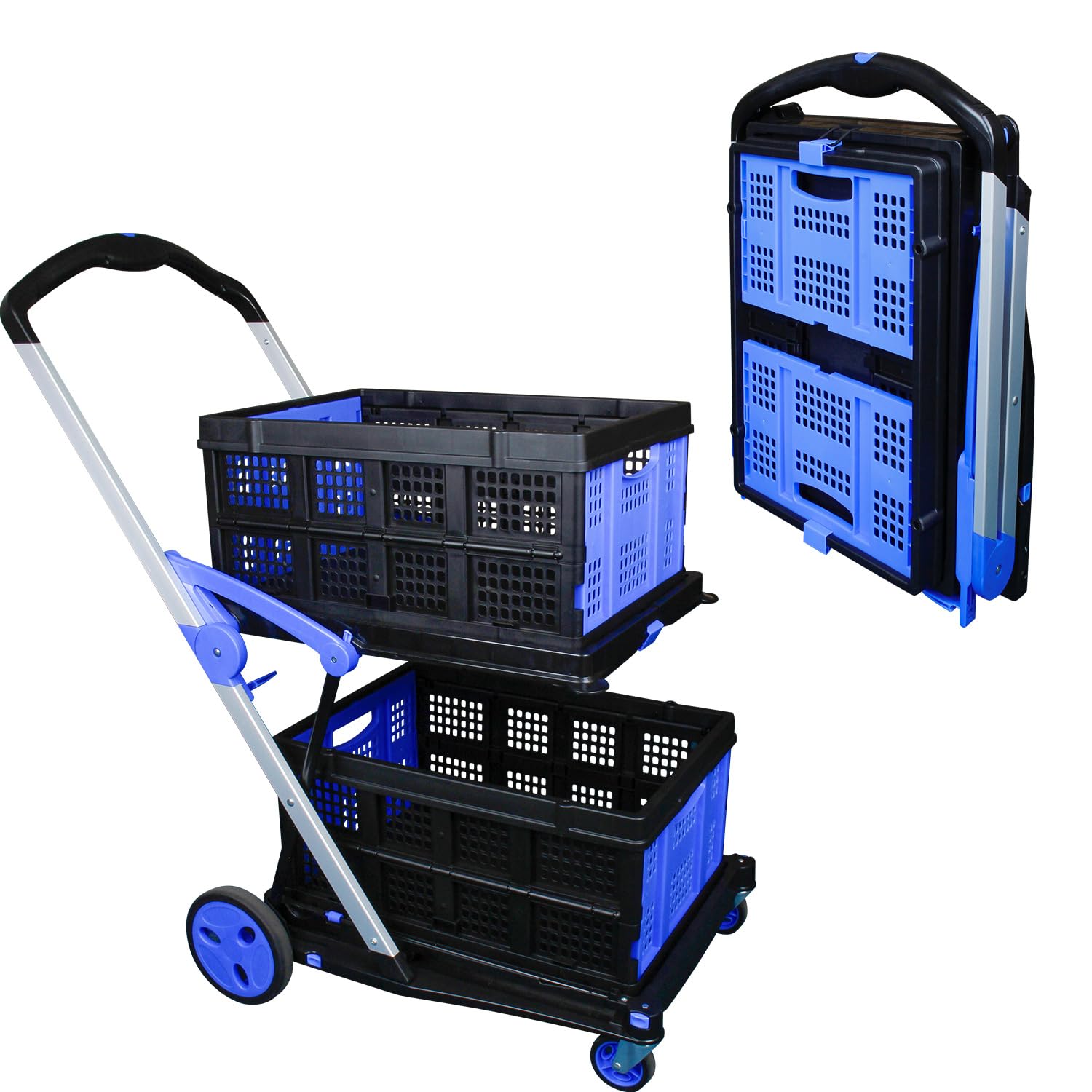 Mua Folding Shopping Cart, Two Tier Collapsible Cart with One Crate