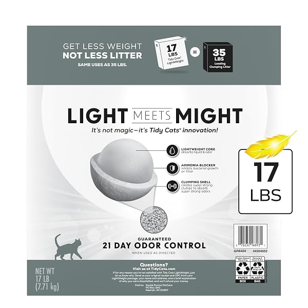 PURINA TIDY CATS LIGHTWEIGHT 4-IN-1 STRENGTH MULTI-CAT, ODOR CONTROL, CLUMPING, 99.9 PERCENT DUST FREE CAT LITTER – 17 LB. BOX