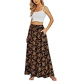 Yincro Women's Flowy Maxi Skirt Summer Pleated High Waisted Casual Long Skirts with Pockets