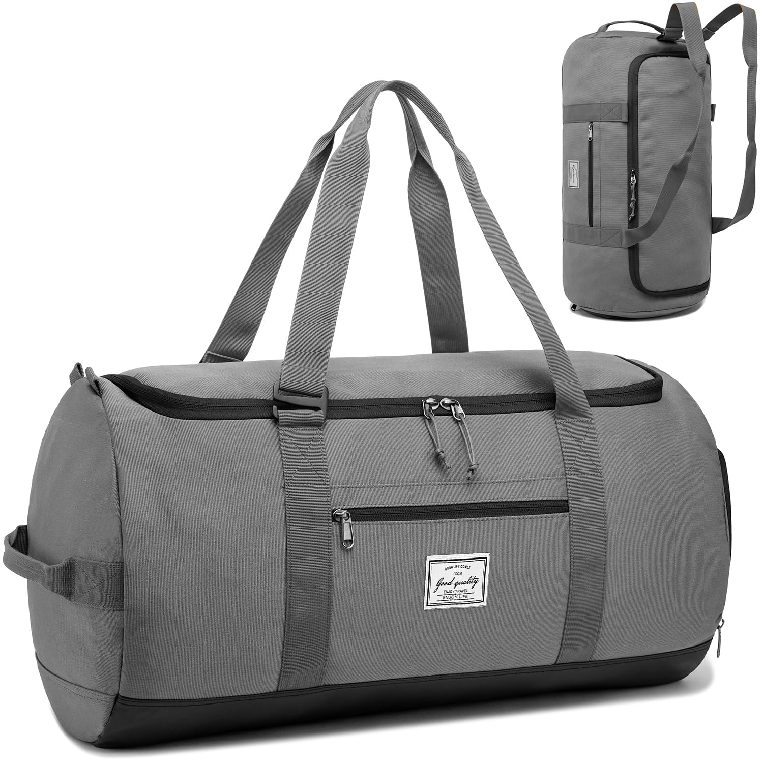 Lyweem Sports Gym Bag Men - 60L Large Travel Duffle Bag with Shoe Compartment, Weekend Holdall Bags, Overnight Duffel Bag Backpack, Grey