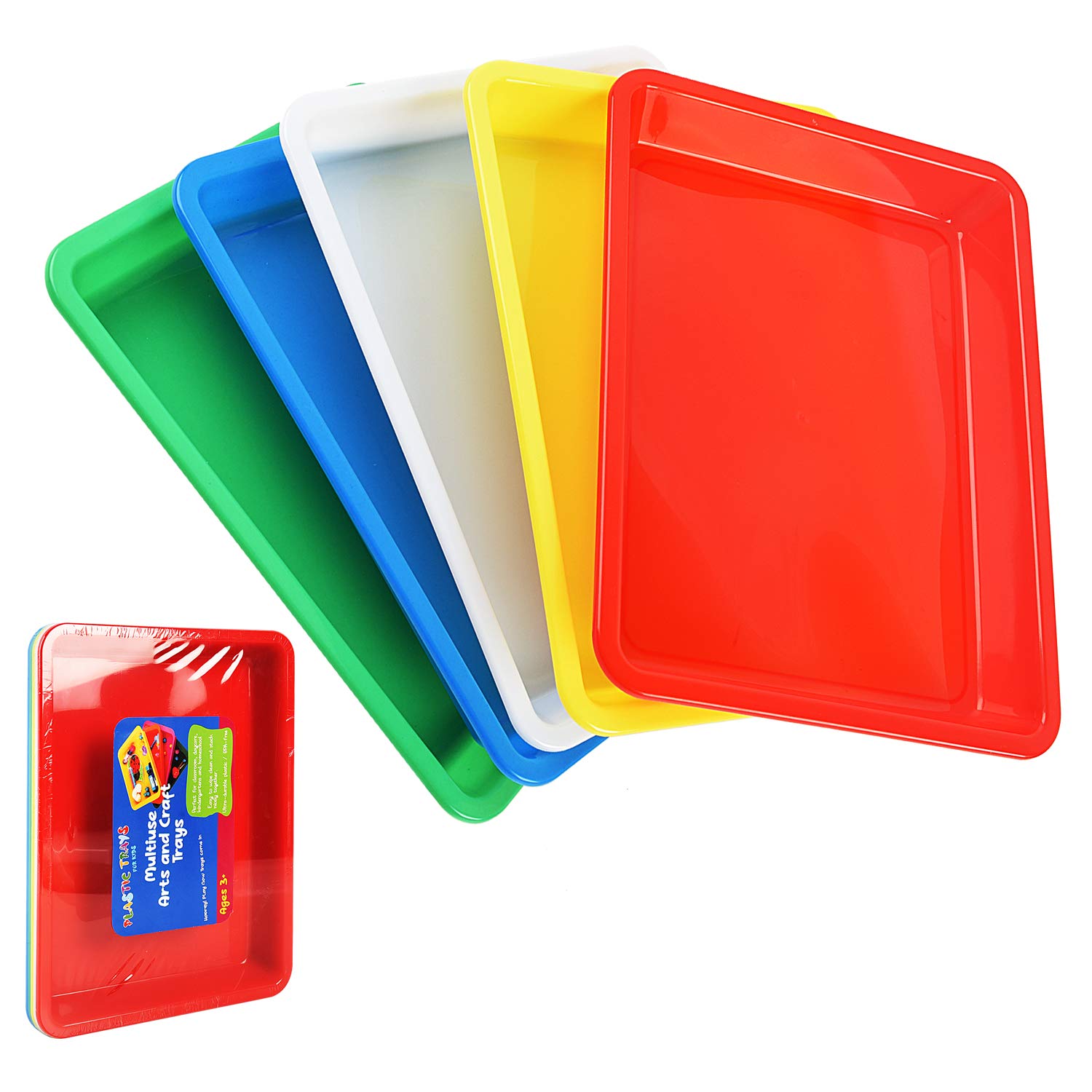 Hurricom 5 Pack Multicolor Plastic Art Trays，Activity Tray Crafts Organizer Tray Serving Tray for School Home Art and Crafts, DIY Projects, Painting, Beads, Organizing Supply, 5 Color