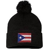 Go All Out Adult Puerto Rico Flag Embroidered Knit Beanie Pom Cap
