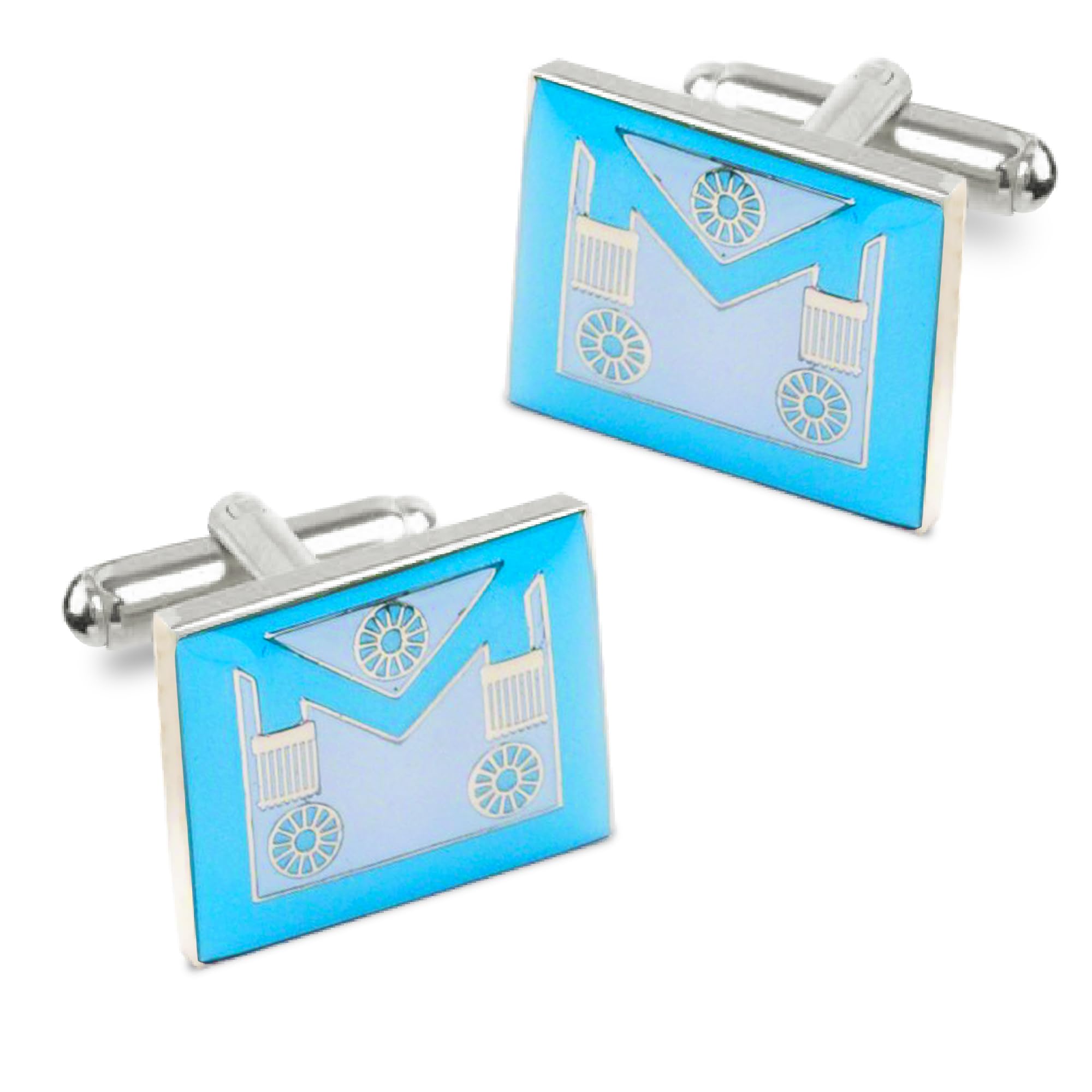 THE MASONIC COLLECTION - Craft Master Mason Apron Masonic Cufflinks (Square shaped) - Blue White & Silver plated - Freemason Gift For Men