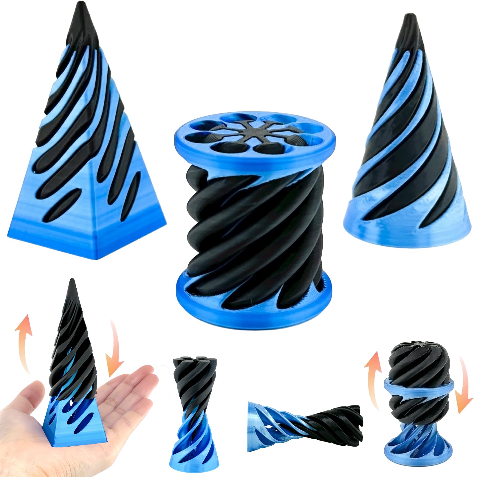 Photo 1 of 3 Packs Impossible Cone,Spiral Cone Fidget Toy Impossible Pyramid Passthrough Toy,3D Printed Spiral Cone Fidget Toy,Mini Vortex Thread Illusion Desktop Deco Souvenir Gift for Anxiety Relaxing