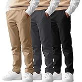 LessonZoo 3 Pack Boys' School Uniform Pants 6-14Y Elastic Waist Stretch Youth Trousers with Pockets Straight Fit for Kids