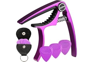 Meeland Purple Aluminium Capo - Key Clamp for Acoustic Guitar, Electric Guitar, Ukulele, Bass - Includes Guitar Picks, Leathe