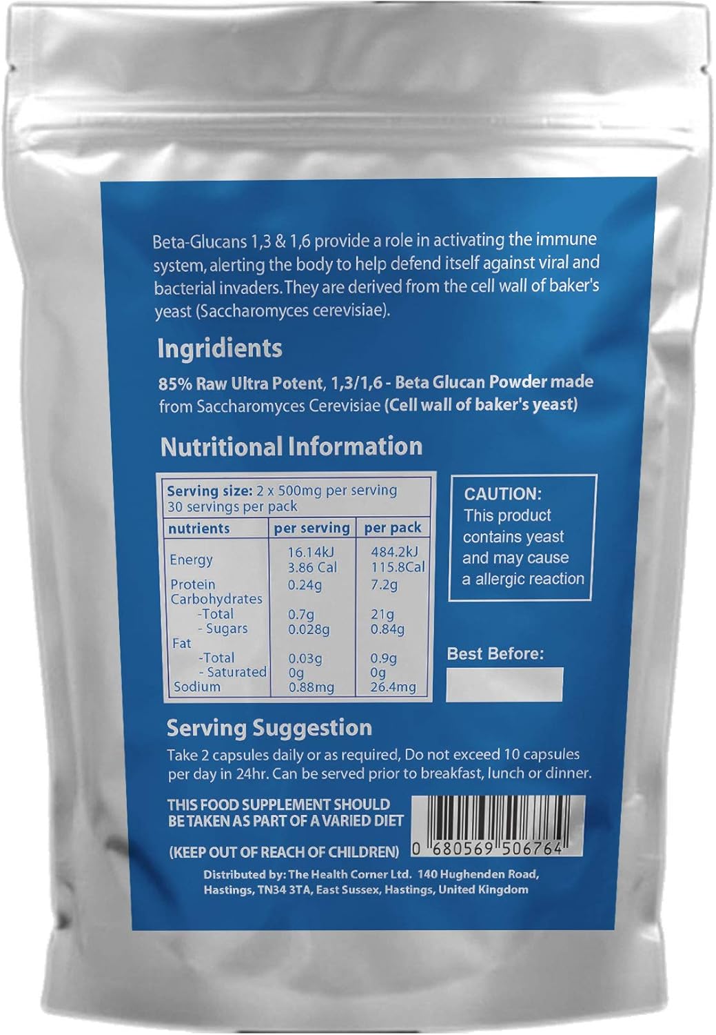 Beta Glucan Capsules Premium Quality Beta Glucans 1,3/1,6, 60