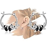Panda Earrings for Girls - Sterling Silver Panda Hoop Earrings for Teens Hypoallergenic Cute Animal Earrings for Women for Sensitive Ears Huggie Hoop Earrings Gifts for New Years Birthday