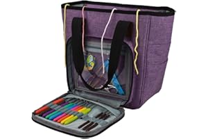 Knitting Bag,Yarn Storage Organizer Tote Bag Holder Case Cuboid with Zipper Closure and Pockets for Knitting Needles Crochet 