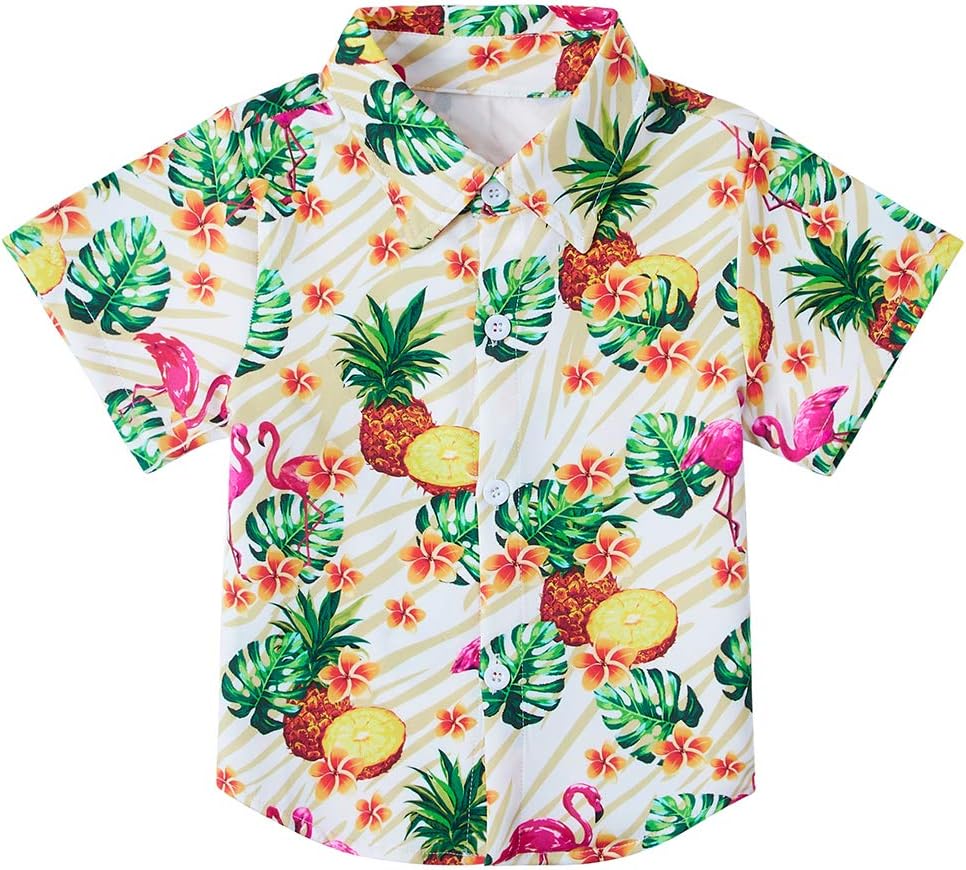 Enlifety Boys Girls Button Down Shirt Print Short Sleeve Tops Size 2-14T
