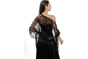 changyexi Sequin Lace Shawl Wrap, Evening Formal Sheer Shawls for Women Dressy Cover Up, Girls Wraps and Shawls