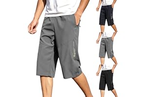 Capri Pants for Men Fashion Quick Dry Gym Athletic Running Pants Knee-Length Workout Hiking Pants with Zippered Pockets