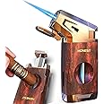 Butane Torch Lighter with V Cutter, Windproof Jet Flame Lighter Torch Refill, Adjustable Refillable Butane Lighter Gifts for Men, with Fuel Window, Butane not Include