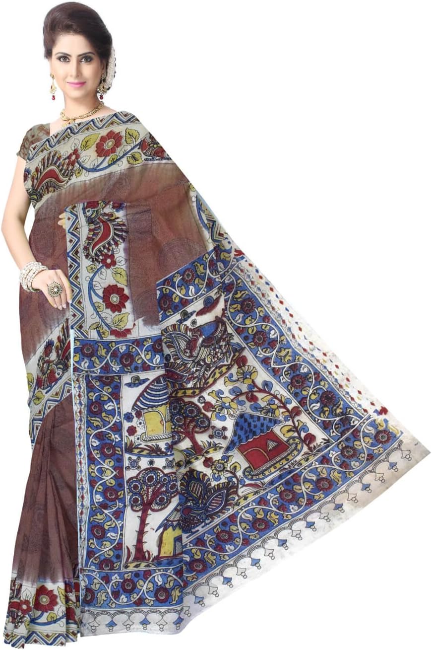 GiftPiper Kalamkari Saree in Silk -Light Brown