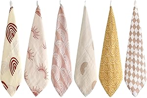 LifeTree Baby Muslin Washcloths, Soft 6 Pack Baby Wash Cloths Unisex for Boys Girls, 70% Viscose from Bamboo and 30% Cotton Bath Face Towels, Bibs for Newborn with Sensitive Skin, 10.6x10.6 inches