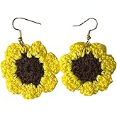 Sunflower Crochet Earrings – Handmade Yellow and Brown Floral Dangle Earrings for Women, Lightweight Boho Statement Jewelry, Eco-Friendly Artisan Fashion, Unique Gift for Her