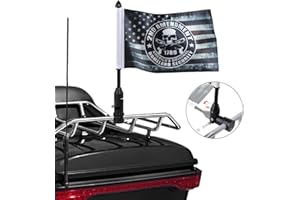 GDCREESTAR Motorcycle Flag Pole Mounts Fold Down 90° With Antique Skull American Flag Flip Down Holder Fit For 1/2'' Motorcycle Luggage Rack Harley Davidson Road King Touring Spring Honda Goldwing etc.