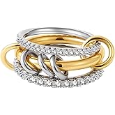 Stackable Rings for Women 18K Gold Plated Interlocking Ring Stack Set Gold Silver Mixed Metal Statement Rings Dainty Cubic Zirconia CZ Fashion Connected Band Thumb Ring Size 5-10 Jewelry Gift for Women