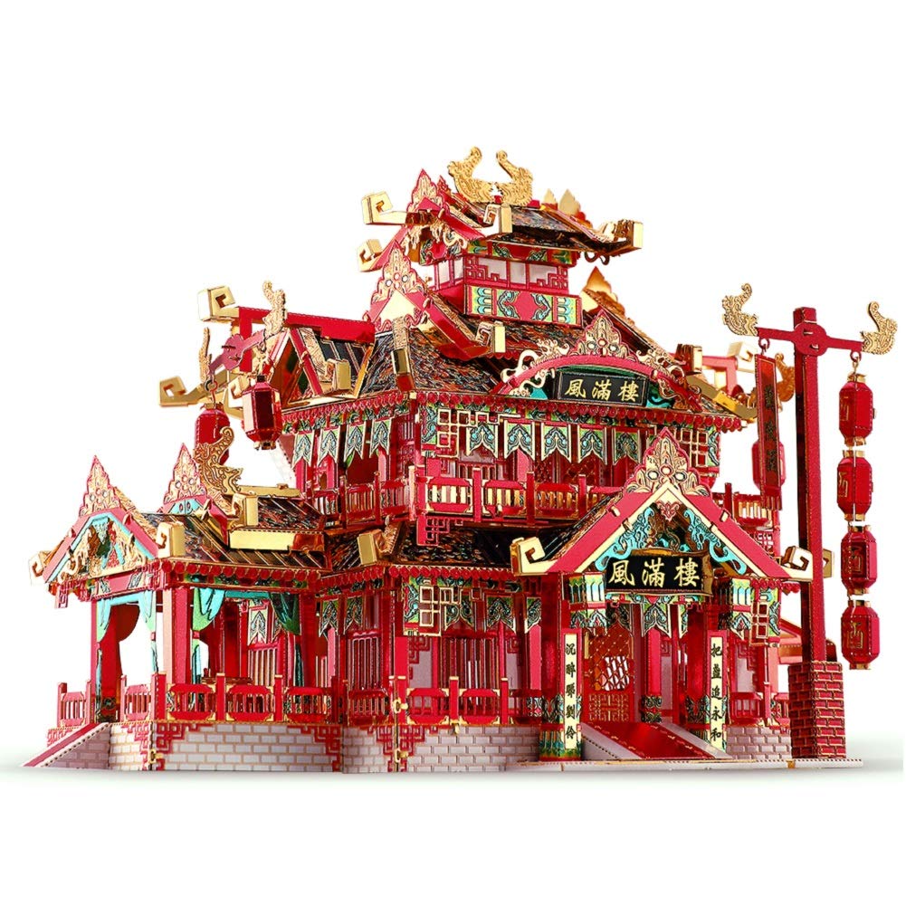 Piececool 3D Puzzles for Adults Metal Model Kits, Chinese Ancient Reataurant 3D Metal Puzzle, Traditional Architecture Building Puzzle DIY, Great Gift Idea-215 Pcs