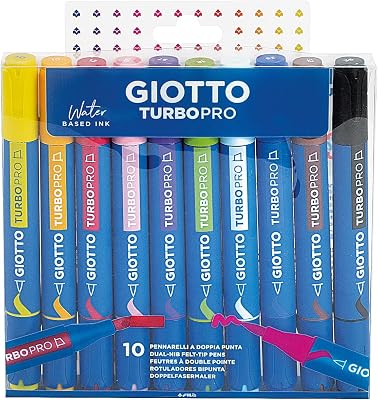 Turbo Pro, Rotuladores de Doble Punta de Fibra, Forma Redonda, Colores Surtidos, 10 Unidades