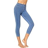 No Nonsense Women's Classic Denim Capri Leggings with Pockets, Comfortable Stretch Pull On Pants