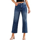 GRAPENT Jeans for Women Trendy High Waisted Loose Straight Leg Stretchy Denim Ankle Pants Cropped Jeans with Pockets