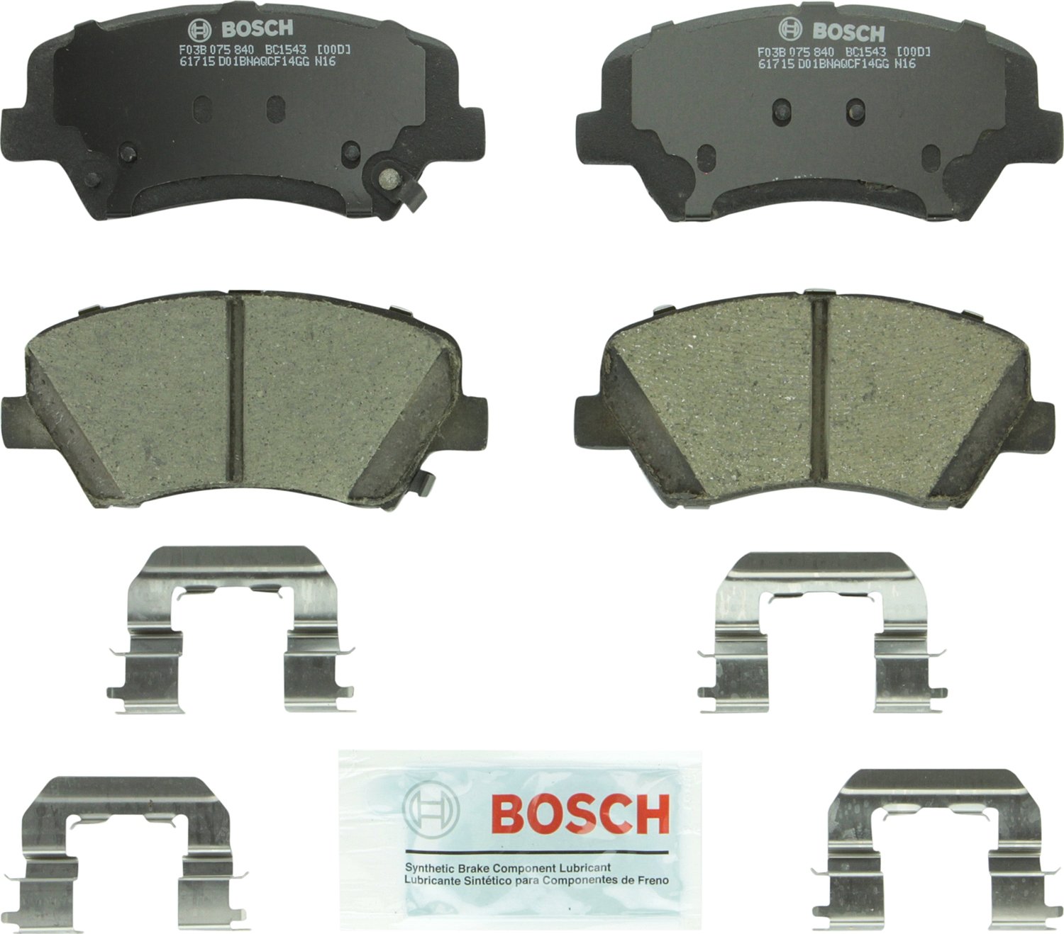 BOSCH BC1543 QuietCast Premium Ceramic Disc Brake Pad Set - Compatible with Select Hyundai Elantra, Elantra Coupe, Elantra GT; Kia Forte, Forte Koup, Forte5; FRONT Image