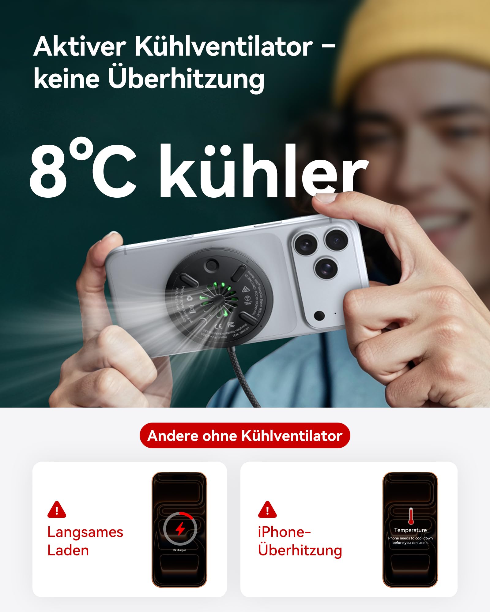 INIU Mag-Safe Ladegerät, 15W Qi2-Zertifiziertes Wireless Charger Induktive iPhone Ladestation mit LED, Kabelloses Ladepad für iPhone 17 16 15 14 13 12 Pro Max AirPods 4 3 Pro 2 (mit 20W USB C Adapter) 4