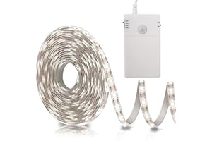 echosari Battery Operated Motion Sensor Cabinet Strip Lights, 9.8Ft 90 LED Counter Closet Strip Light, Motion & Night Sensor Safe Tape Light for Stairs Wardrobe Kitchen (Cool White)