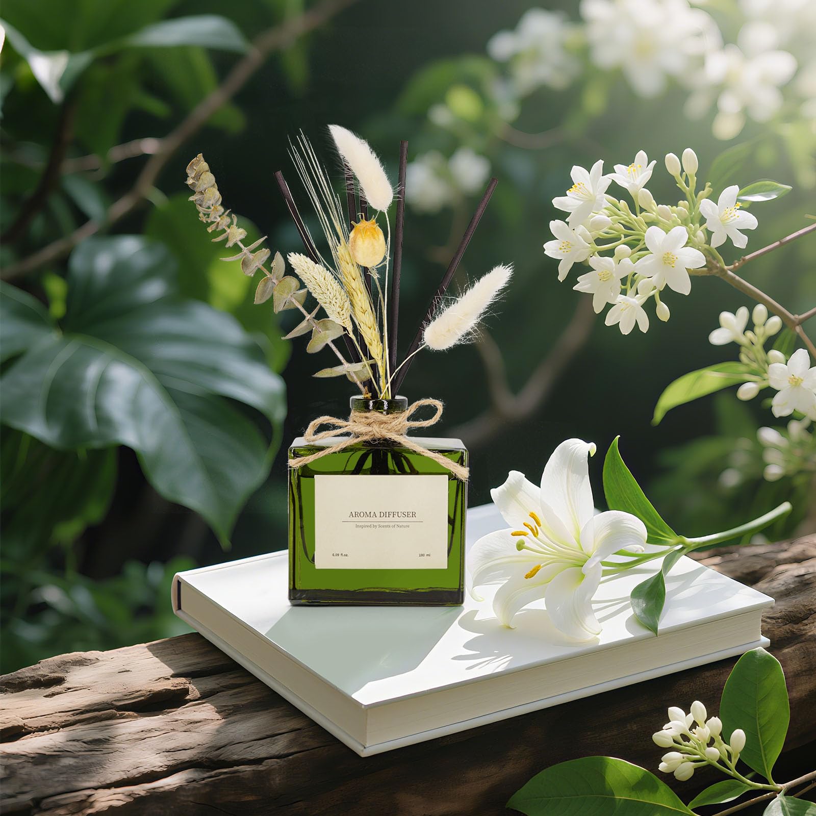 Blume Raumduft Diffuser für 120 Tage Büro,Aroma Diffuser Jasmin Duft mit 7 Duftstäbchen,Natürlich Langanhaltend Lufterfrischer für die Schlafzimmer, Raumdüfte für dekorative Wohnaccessoires 2