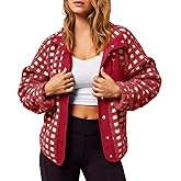 Tankaneo Womens Fleece Sherpa Jacket Fuzzy Checkered Button Down Stand Collar Jacket Winter Warm Outerwear