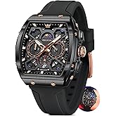 OLEVS Mens Watches Luxury,Silicon Strap Watches for Men,Chronograph Waterproof Business Large Face Tonneau Quartz Fashion Men’s Wrist Watch Dress Relojes para Hombres(Red/Yellow/Black/White Strap)