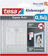 tesa Adhesive Nail for Wallpaper & Plaster 0.5kg - 2 Pack Picture Hanger No view 1