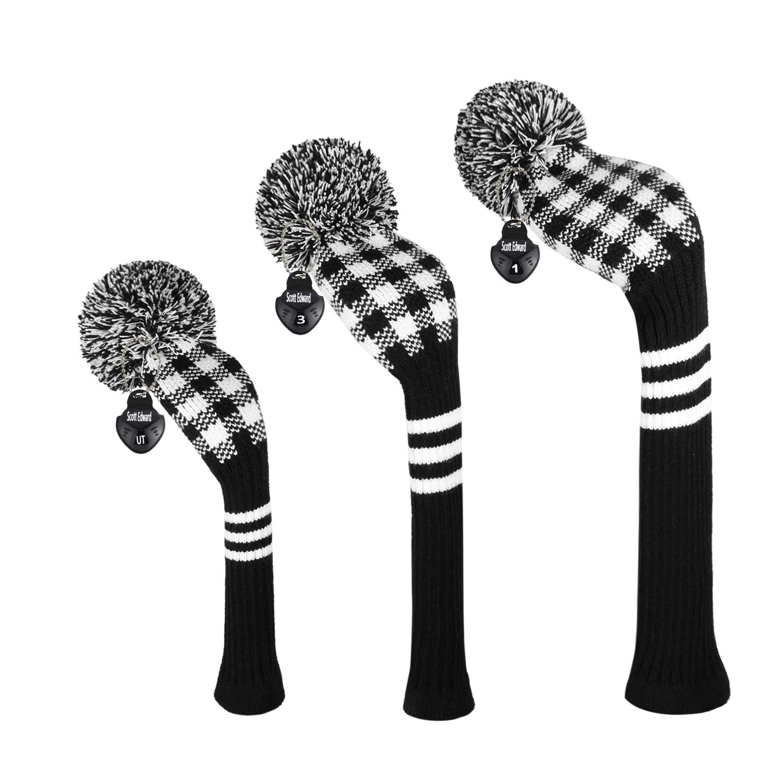Scott Edward Golf Club Head Covers for Woods and Driver Set of 3 Cutest Pom Pom Fit Over Well Driver Wood(460cc) Fairway Wood and Hybrid(UT) The Perfect Change for Golf Bag
