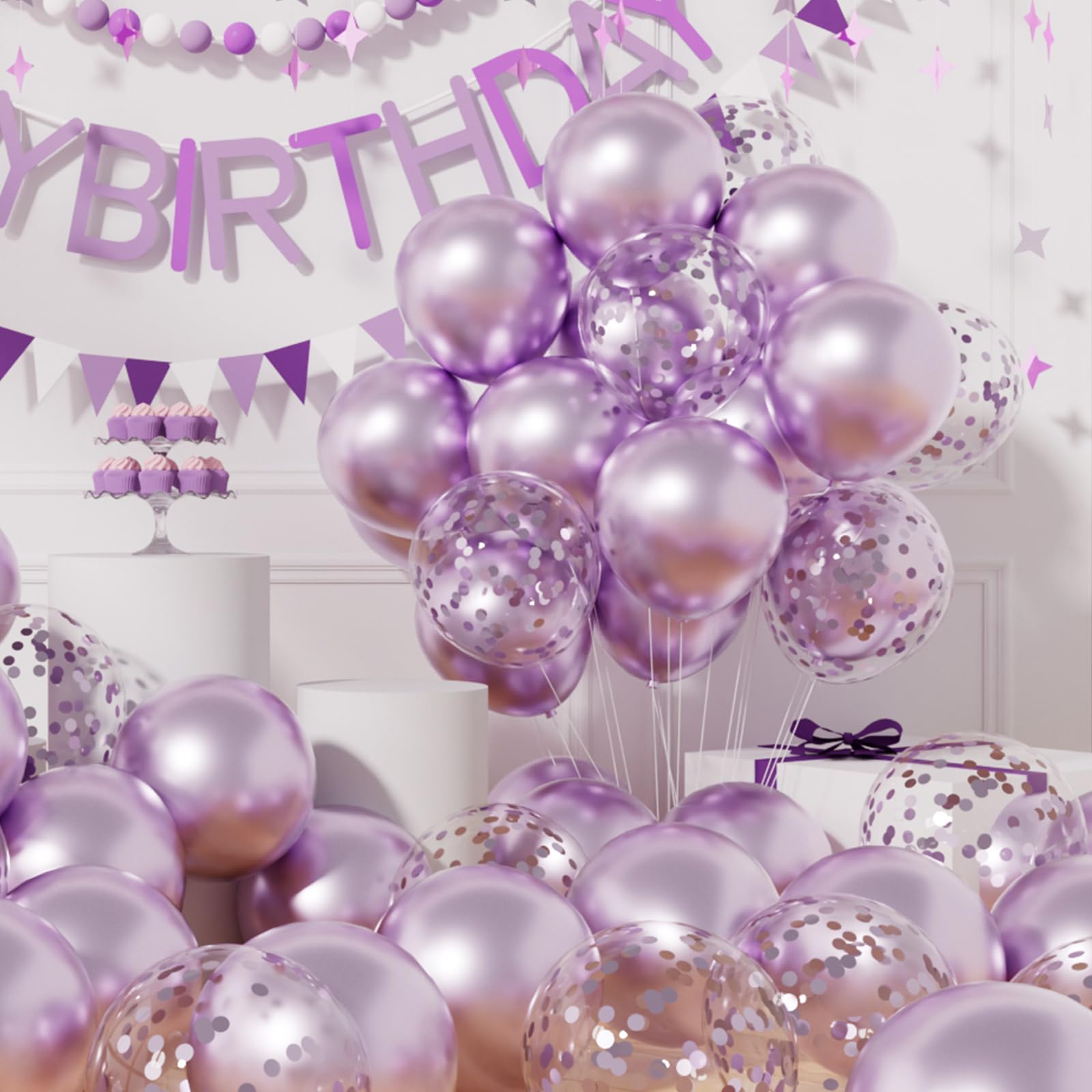 AULE Party Balloons Pack of 42 - Metallic Lavender