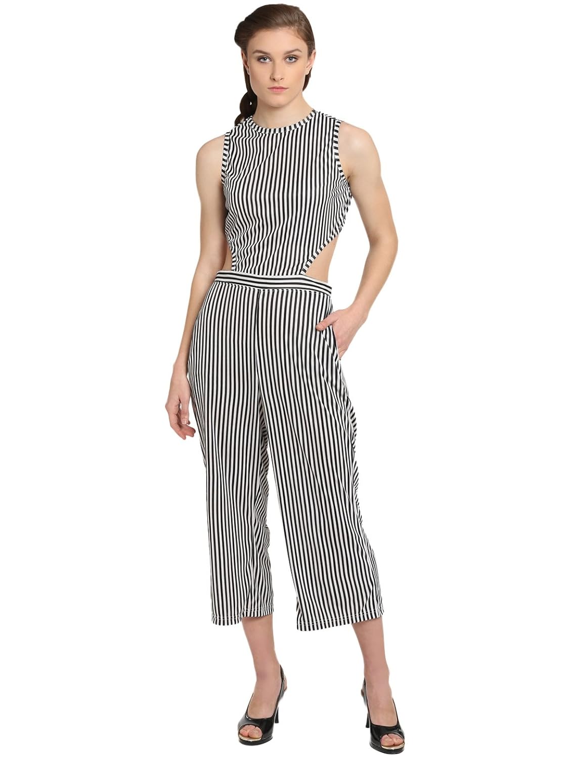 black and white calf length cutout jumpsuit