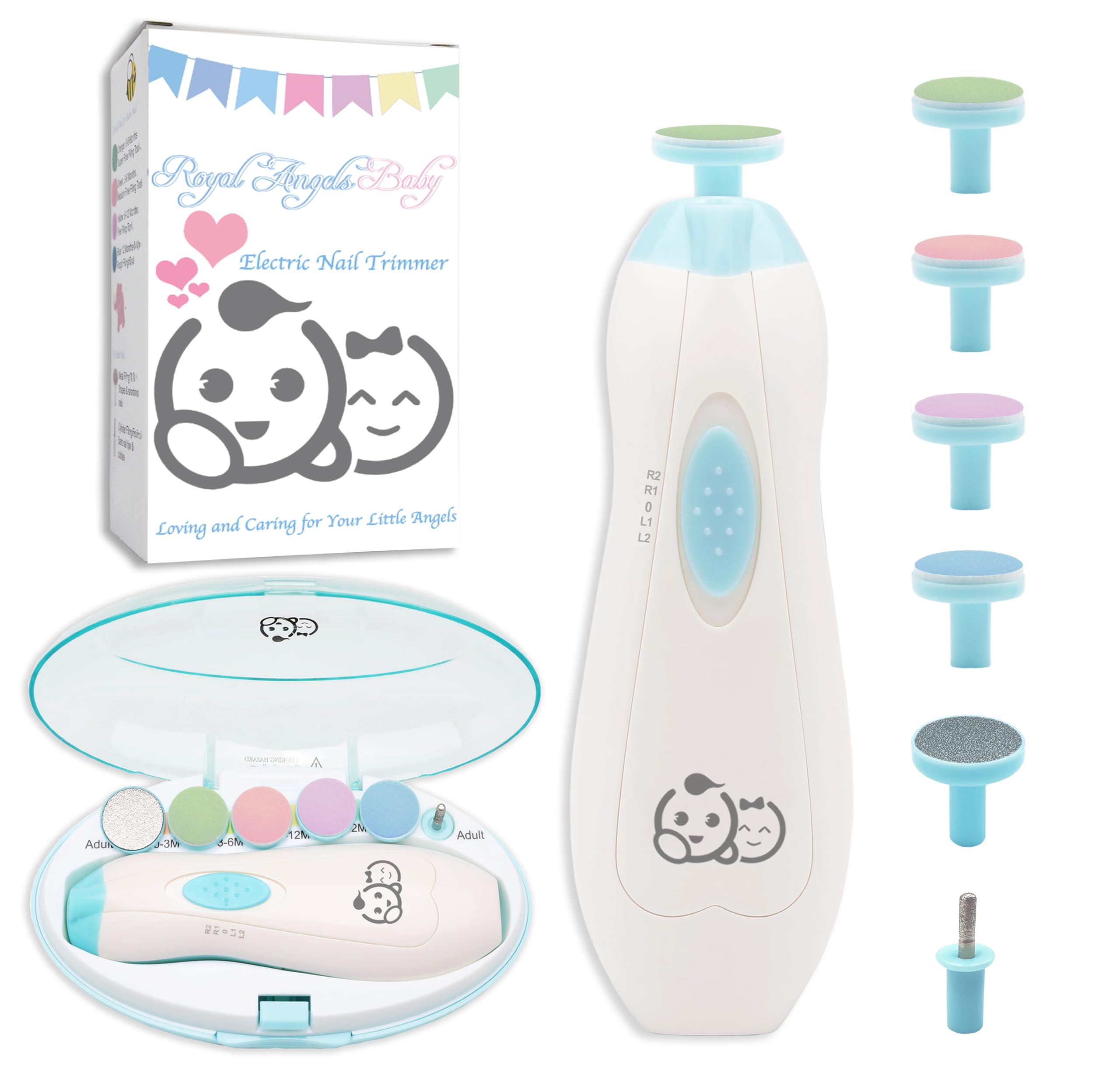 Photo 1 of ***MISSING PIECES*** Baby Nail Trimmer 6 in 1, Usage Labeled Case, Royal Angels Baby Electric Nail File, Baby Grooming Kit Manicure Set for Toddler and Adults, Newborn Toddler Toes & Fingernails Nail Care Kit (Babyblue)