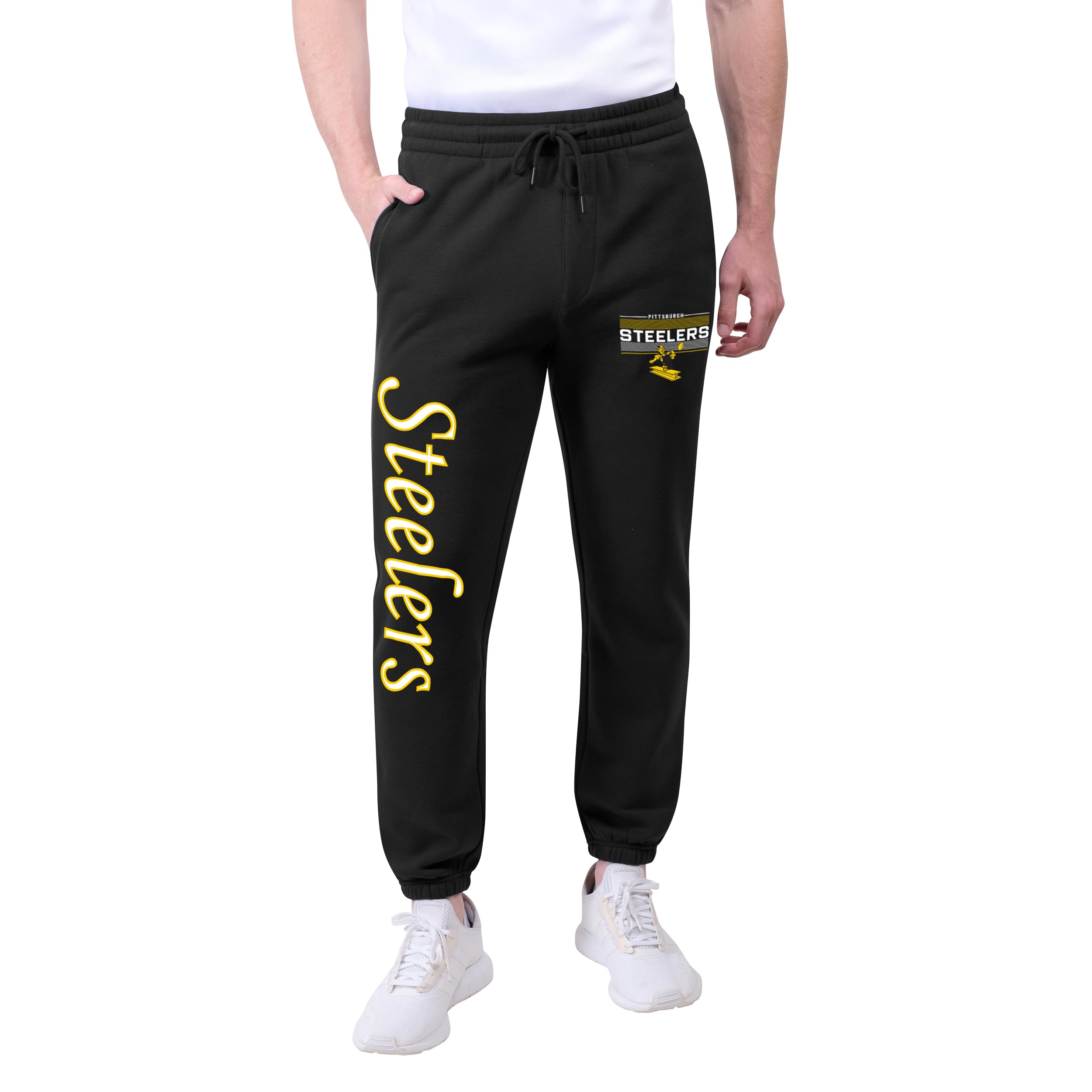 Ultra Game Adults NFL Official Super Soft Vintage Logo Jogger Sweatpants, Pittsburgh Steelers, Black, Medium Image