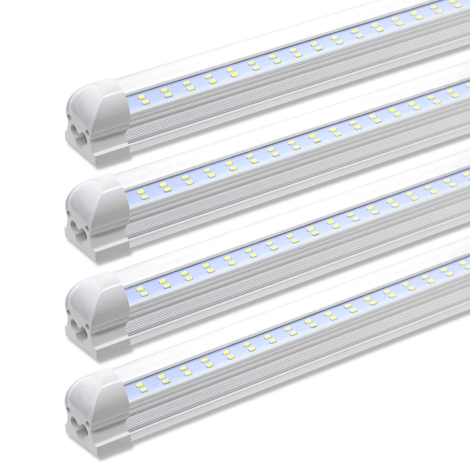 LED Shop Light Fixture, 8 Foot, 72W, 7200LM, 6000K Cool White, Flat Dual Row, Fluorescent Tube Light Replacement, T8 Intergrated Sigle Light Bulbs for Garage, Ceiling, Warehouse, Clear Cover, 4-Pack