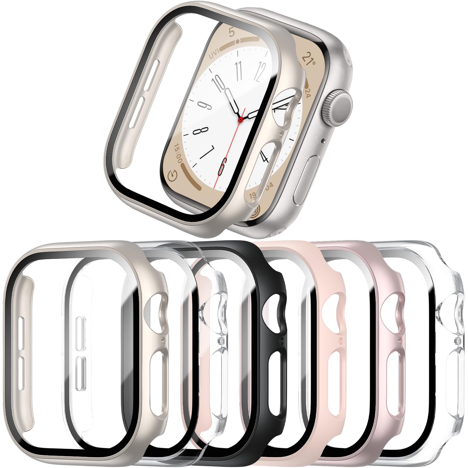 Photo 1 of COMMUTER 6 pack Case with Tempered Glass Screen Protector for Apple Watch 45mm Series 9 Series 8 Series 7, Ultra-Thin Full Coverage Hard PC Protective Cover for iWatch 45mm