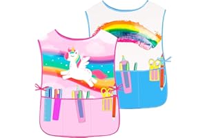 Fiodrimy Kids Art Smock, Waterproof Artist Painting Aprons, Sleeveless Children Art Smocks with Pockets for Age 2-7 Years