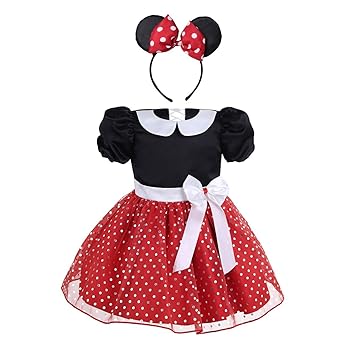 Tiaobug Babykleid Prinzessin Polka Dots Party Kleid Baby Mädchen Kostüm Halloween Fasching Karneval Cosplay mit Haarreif Maus